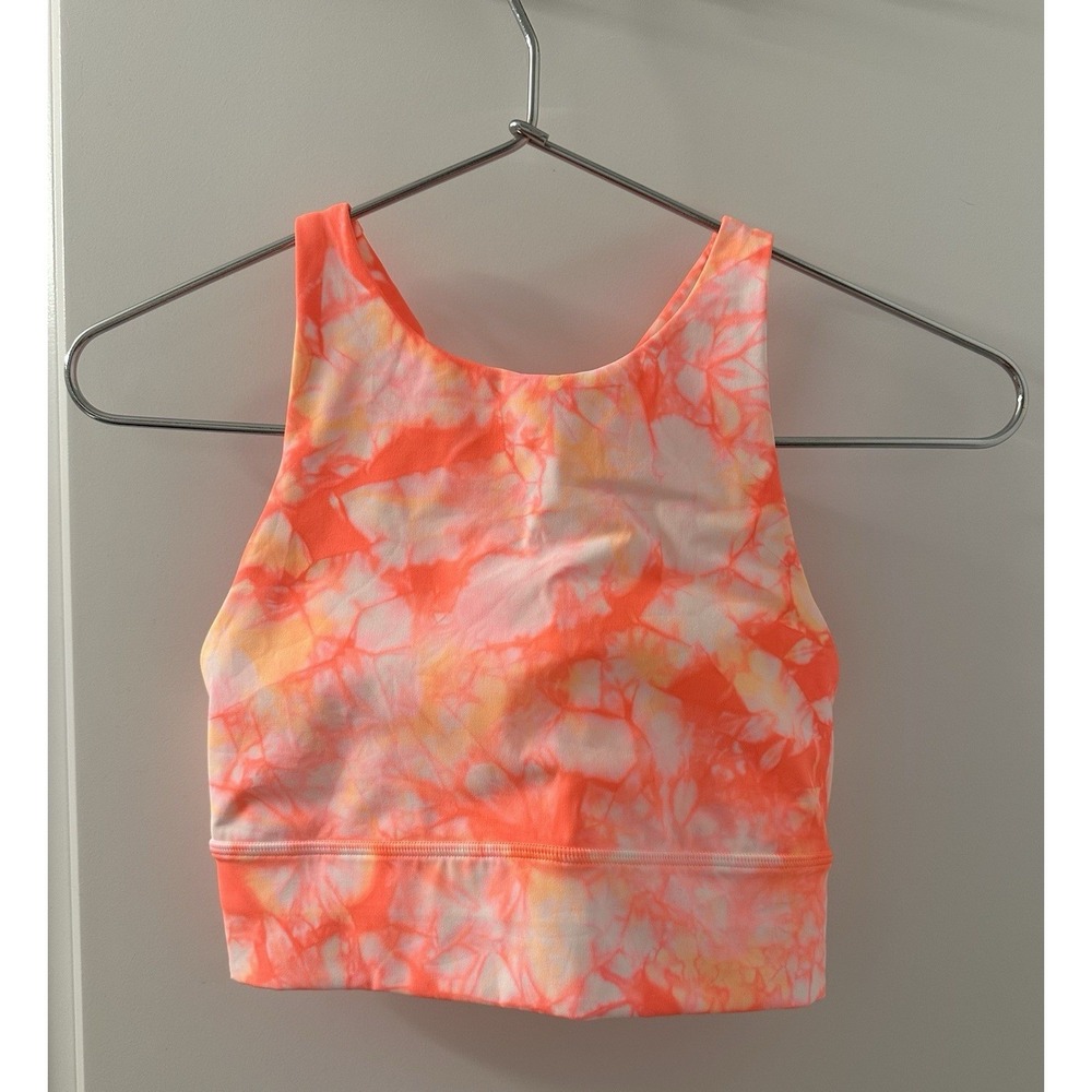 Lululemon Energy High-Neck Longline Sports Bra Shibori Orange Pink Tie Dye Sz 4